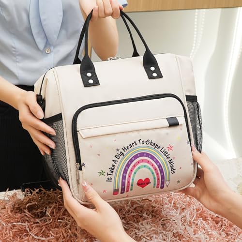Teacher Appreciation Gifts for Women Teacher Must Haves Lunch Tote Bag Personalized Lunch Box for Retirement Thank You Gift (Large / White Teacher)