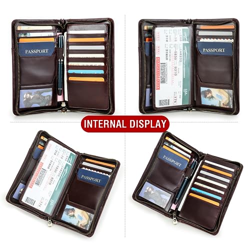 Top Grain Leather Travel Passport Wallet Holder for Man & Woman (For 4 Passports-Zipper Style / Classic-Glossy Blue)