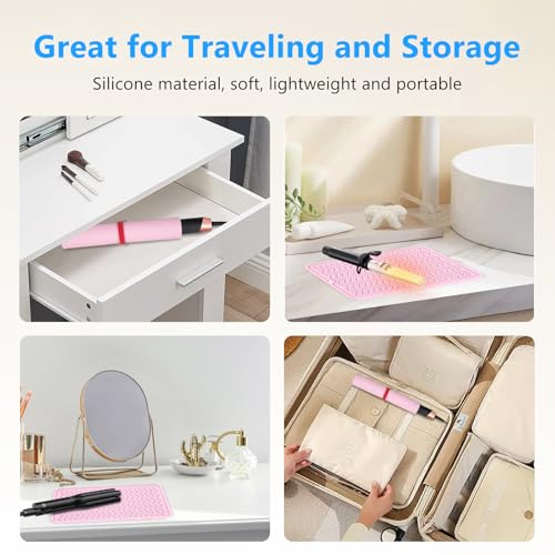 Heat Resistant Mat Oversize Curling Iron Mat Silicone Hot Hair Tools Mat for Hair Straightener (Pink)