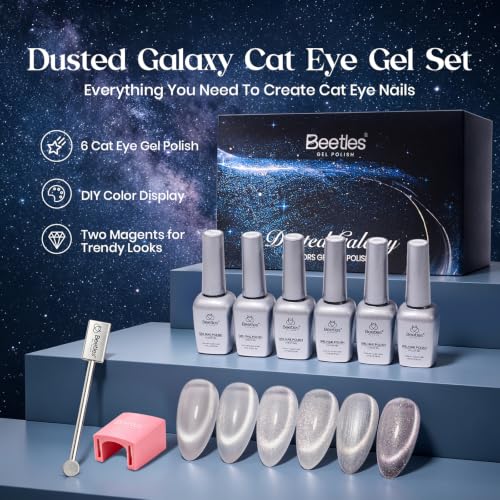 Beetles Silver Cat Eye Gel Nail Polish Set (A - Silver Blue Purple | Dusted Galaxy)