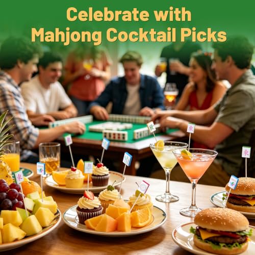 100 Pieces Mahjong Cocktail Picks Decorative Bamboo Cocktail Skewers 5.3 Inch Wooden Fruit Toothpicks for Game Night Appetizers Bar Drink Fruit Sandwich Buffets Party Supplies (Mahjong)