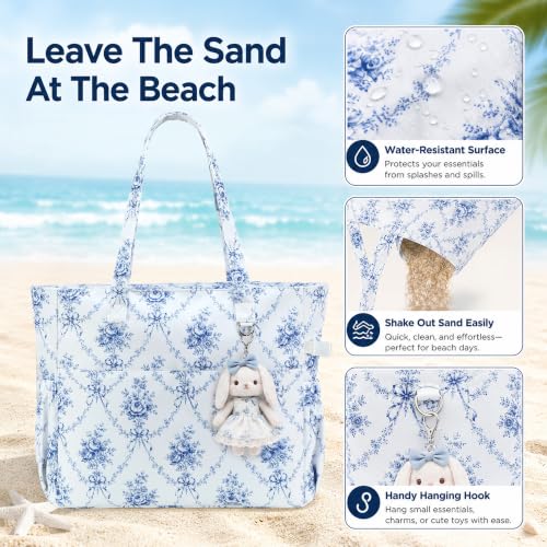 Large Beach Bag for Women (Blue White)