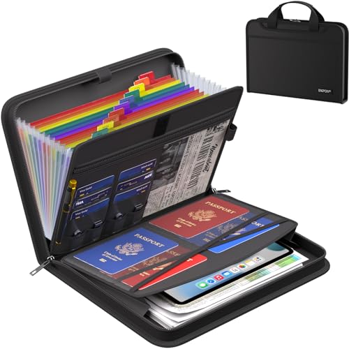Accordion File Organizer (Black / 14.2" x 10.4" x 2",Colorful)