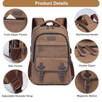 Canvas Travel Laptop Backpack for Men Women (Coffee / 15.6 Inch)