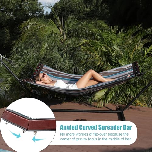 12FT 2 Person Hammock with V Shaped Spreader Bar (Brown Stripes)