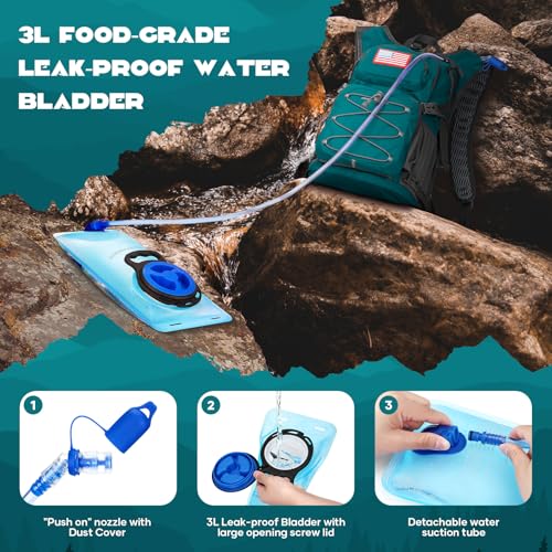 Lightweight Hydration Hiking Backpack with 3L Water Bladder (6.Cyan / 3L Bladder)