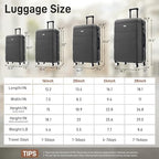 Luggage Set 6 Piece Carry on Hardcase Suitcase with Travel Bags (3-piece Set(20/24/28) / Charcoal+16IN&Bags)