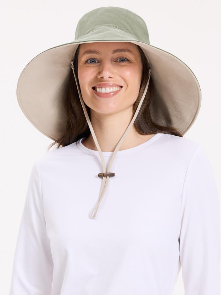 Ultra Wide Cotton Linen Hat (Small-Medium / Sage / Beige)