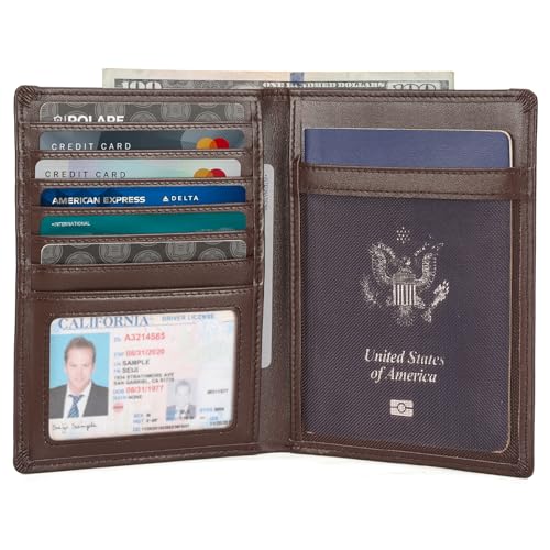 Polare Luxury RFID Blocking Leather Passport Holder Travel Wallet For Men and Women (Coffee)