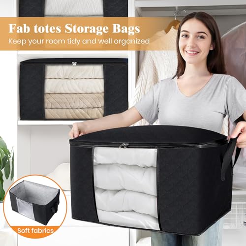 10 Pack Storage Bags for Clothes Blanket Storage Bins with Lids (10 Pack-60l / Black)