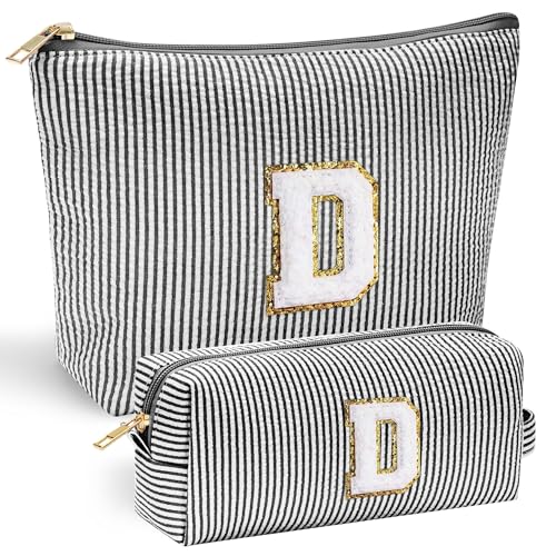 Initial Cute Monogrammed Makeup Bag for Women (Black / D)