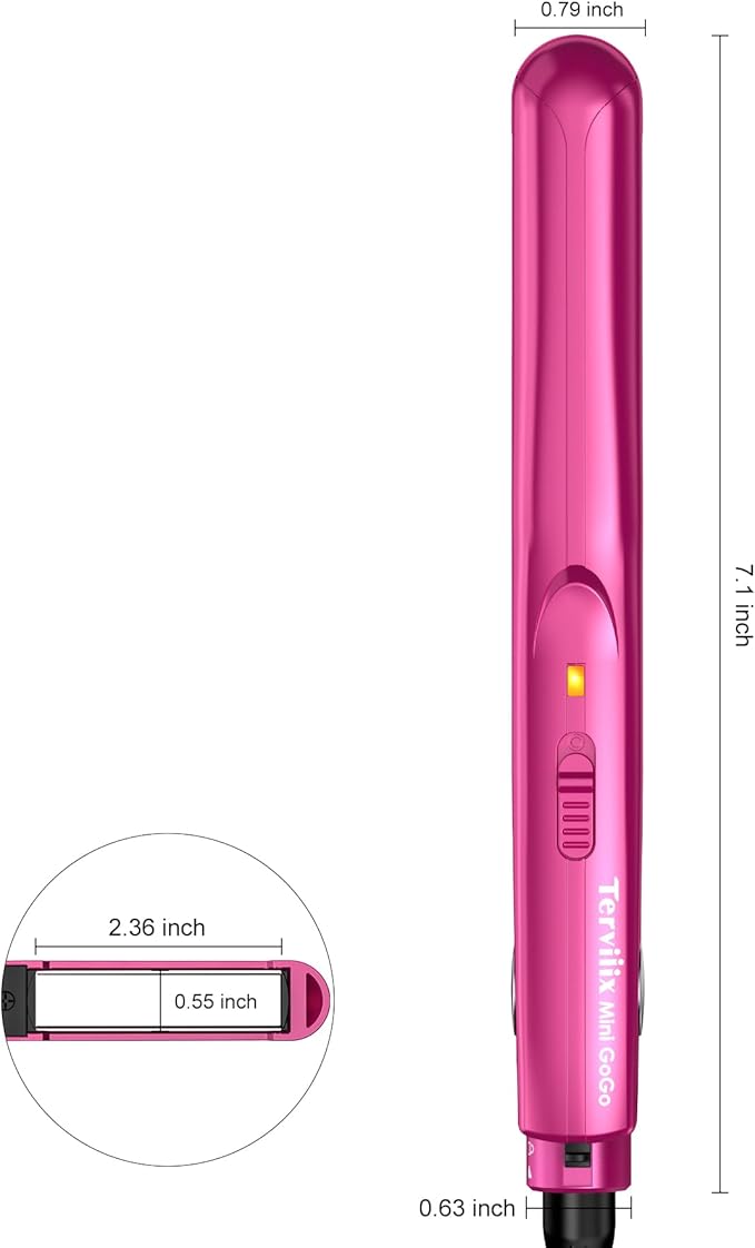 Terviiix Mini Flat Iron for Bangs Short Hair Edges, 1/2 Inch Small Hair Straightener and Curler 2-in-1, Ceramic Travel Flat Iron with Dual Voltage, 430°F Fast Heat, Pouch — Pink