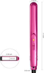 Terviiix Mini Flat Iron for Bangs Short Hair Edges, 1/2 Inch Small Hair Straightener and Curler 2-in-1, Ceramic Travel Flat Iron with Dual Voltage, 430°F Fast Heat, Pouch — Pink