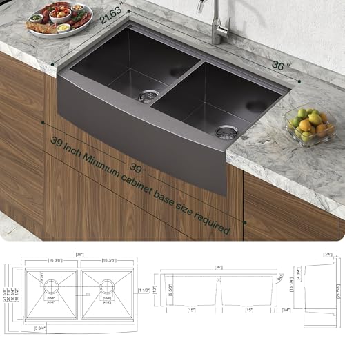 36 x 22 in Farmhouse Workstation Undermount Sink (Carbon black / 36 Inch)