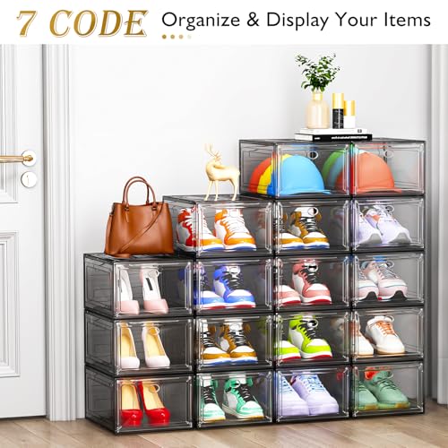Large Thick Clear Shoe Organizer (Black / 9 pcs)