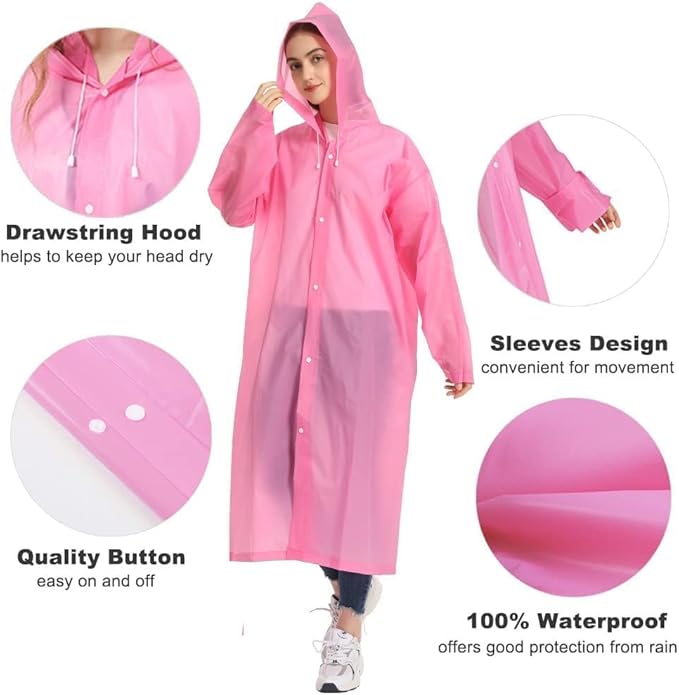 Opret 2 Pack Raincoats for Adults Reusable, EVA Rain Ponchos Lightweight Rain - Image 3