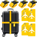 8 Pcs Luggage Straps Suitcase Tags Set for TSA Approved (Yellow / Airplane)