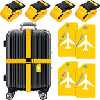 8 Pcs Luggage Straps Suitcase Tags Set for TSA Approved (Yellow / Airplane)