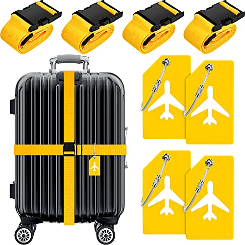 8 Pcs Luggage Straps Suitcase Tags Set for TSA Approved (Yellow / Airplane)