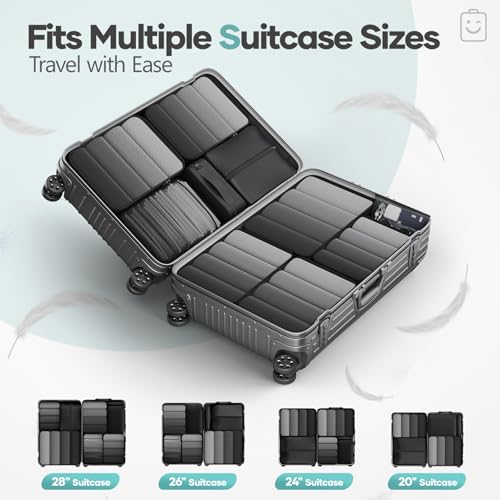10 Set Compression Packing Cubes for Travel Essentials (Black(Makeup Bag) / 10 set)