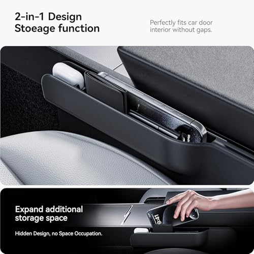 2-in-1 Car Steering Wheel Desk Tray & Car Seat Gap Filler Organizer – Foldable Carbon Fiber Look Table for Laptop, Eating, Writing – for Standard Round Steering Wheels (Orange)