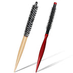 2 Styles Small Round Brush, Wooden Mini Hair Brush Roller Quiff Hair Combs, Mustache Brush, Travel Nylon Hairdressing Brushes Styling Volume Hairbrush for Curling, Short, Thin Hair