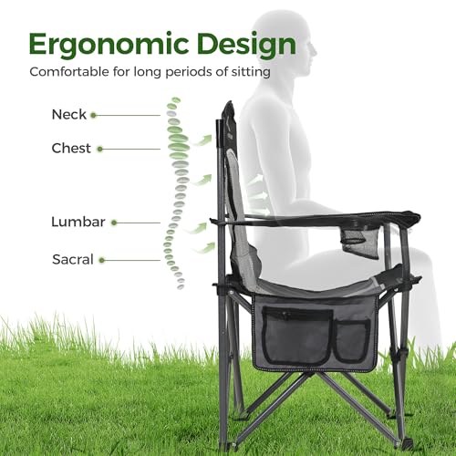 Heavy Duty 400lbs Mesh Back Camping Chairs with Lumbar Support (Black&grey / 2PC)