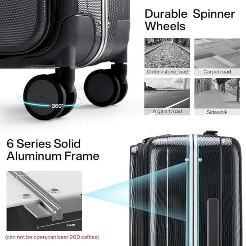 20 Inch Carry On Luggage Hard Shell Suitcases with Wheels Luggage Suitcase Travel Luggage for Women Men Rolling Luggage Bags for Business Trip Weekender (20 Inch / Black Upgrade)