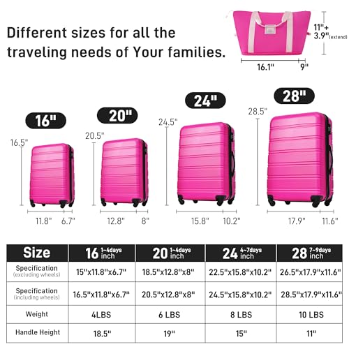 Luggage set 13 Piece 16 20 24 28 IN Hardside Suitcase with Bags (Luggage Set With Bags / Pink-1(13 piece))