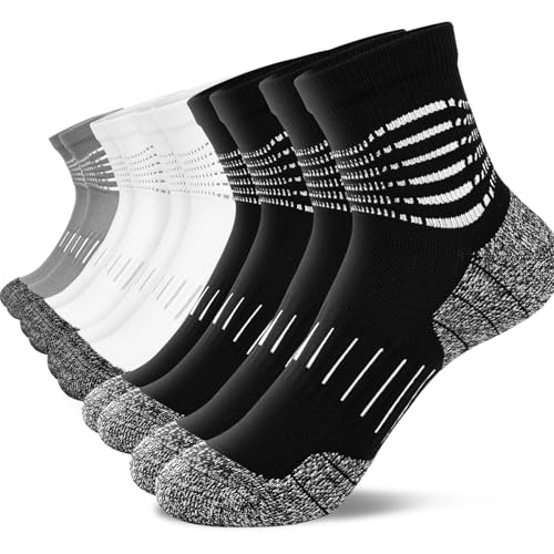 Ankle Compression Socks for Men Athletic Running Socks with Cushioned Support 5 Pairs (X-Large / Zoned Cushion-black+white+grey(5 Pairs))