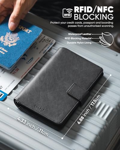 Passport Holder Compatible with Airtag Holder RFID Blocking Passport Wallet Travel Leather Passport for Women (Dark Grey)