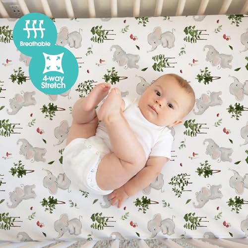 Baby Fitted Crib Sheets (Elephants&bears / 52X28 Inch)