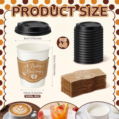 48 Sets 8 oz A Baby Is Brewing Coffee Cups with Lids and Sleeves (Baby)
