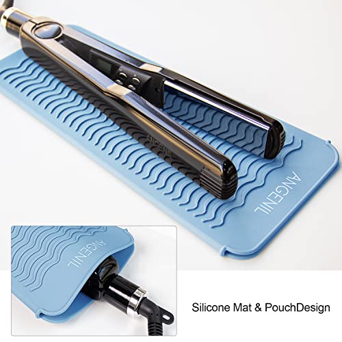 Heat Resistant Silicone Mat Pad Pouch For Travel Curling Iron Wand (Blue)