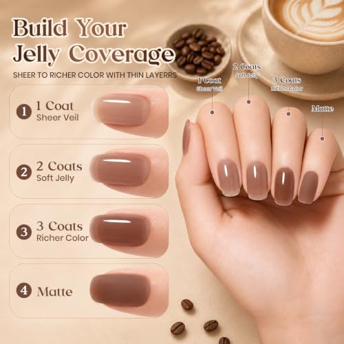 Beetles Brown Nude Fall Jelly Gel Nail Polish Set (A - Brown Nude Pink | Vanilla Latte)