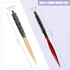 2 Styles Small Round Brush, Wooden Mini Hair Brush Roller Quiff Hair Combs, Mustache Brush, Travel Nylon Hairdressing Brushes Styling Volume Hairbrush for Curling, Short, Thin Hair