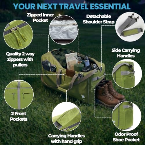 Travel Duffle Bag for Women & Men. Extra Large Foldable Duffel Bags (120L / Green)