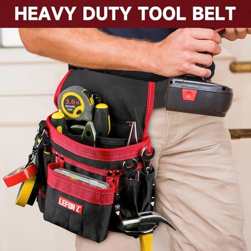 Tool Belt,14-Pockets Tool Belts for Men with Magnetic Tool Pouch (Black&red)
