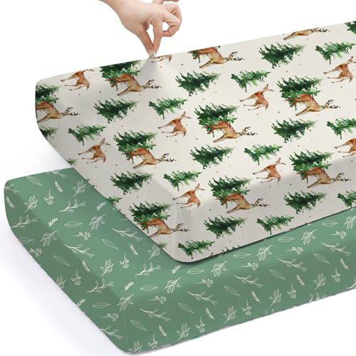 Baby Fitted Crib Sheets (Sika Deer&foliage / 52X28 Inch)