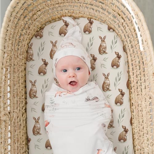 Stretch Fitted Bassinet Sheet Set BROLEX 2 Pack Cradle Sheets for Bassinet Pad (Bunny Nuts / 32x16 Inch)
