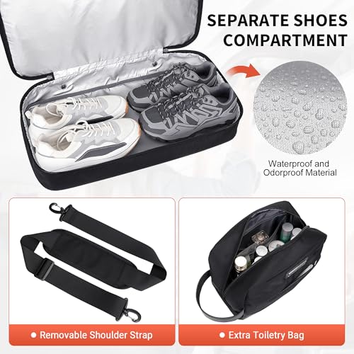 Nylon Duffle Bag for Men 50L with Toiletry Bag Sets Overnight Bag (Black)