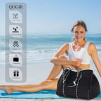Neoprene Multipurpose Beach Bag Tote with Inner Zipper Pocket (Pure Black / Large)