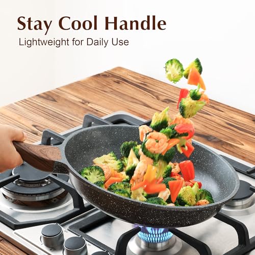 11inch Nonstick Frying Pan Chef's Pan with Glass Lid (Gray Granite / 11 Inch)