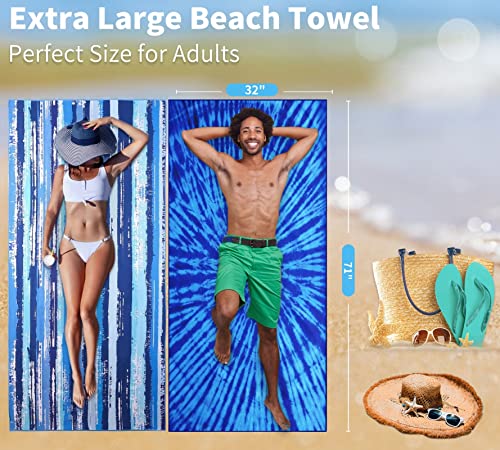 Microfiber Beach Towel Oversized 71x32 Multiple with Bag 6 Pack Bulk (6 Pack Turtle Mandala Tie Dye Stripe Laguna / 71"x32")
