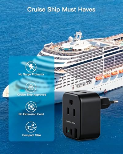 Black European Travel Plug Adapter (Type C - Most of Europe(Black))