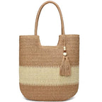 Straw Beach Bags for Women Summer Tote Bag Boho Shoulder Purse (A Khaki)