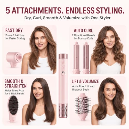 5 in 1 Hot Air Styler Wrap for Fast Drying (Pink)