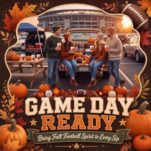 48 Sets 8 oz Fall Football Coffee Cups with Lids and Sleeves (Football)