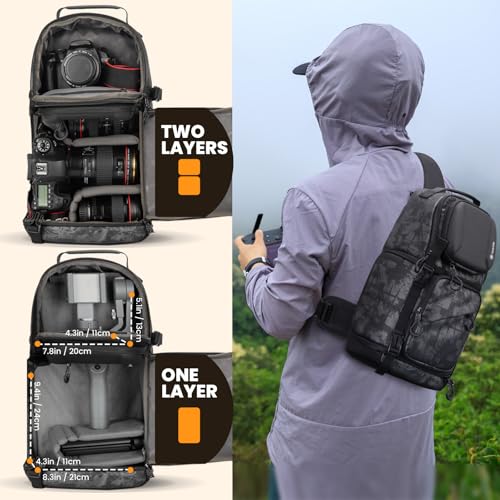 Camera Sling Bag DSLR Sling Backpack for Photographers with Waterproof Raincover Tripod Holder TR (Large / Sling Bag Grey)