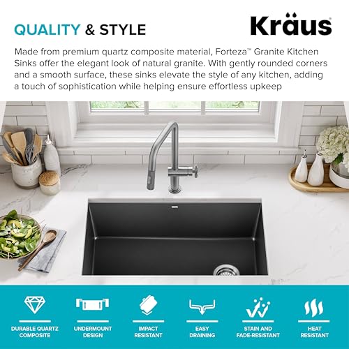 Forteza 32 inch Undermount Single Bowl Granite Kitchen Sink in Black (Single Bowl Undermount Sink / Black)